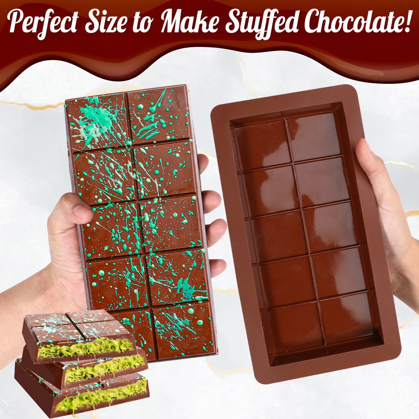 Webake Deep Chocolate Bar Molds 2 Pack Chocolate Mold Deep Large and Thick Silicone Chocolate Bar Molds Candy Mold