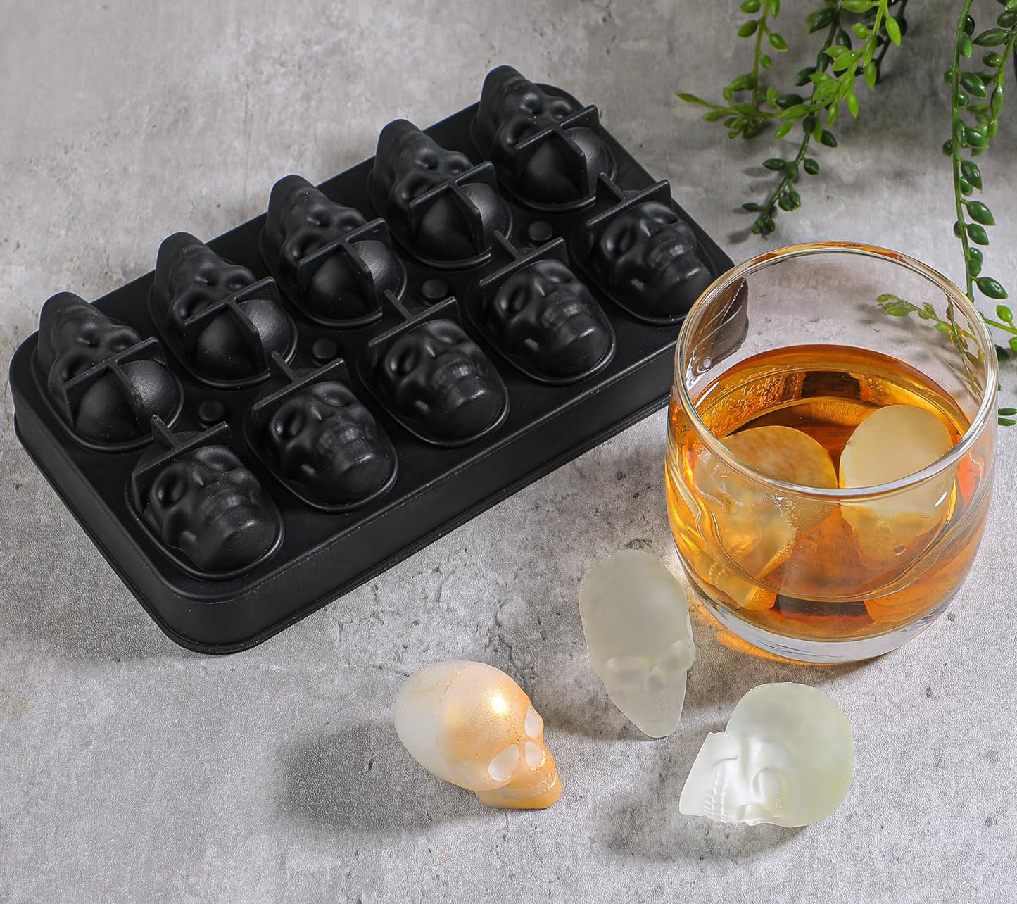 Webake 10 Cavity Halloween Silicone Skull Ice Cube Mold with Lid