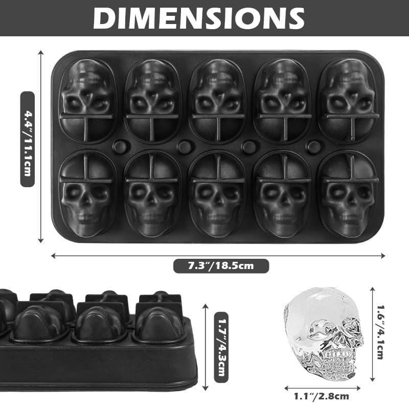 Webake 10 Cavity Halloween Silicone Skull Ice Cube Mold with Lid