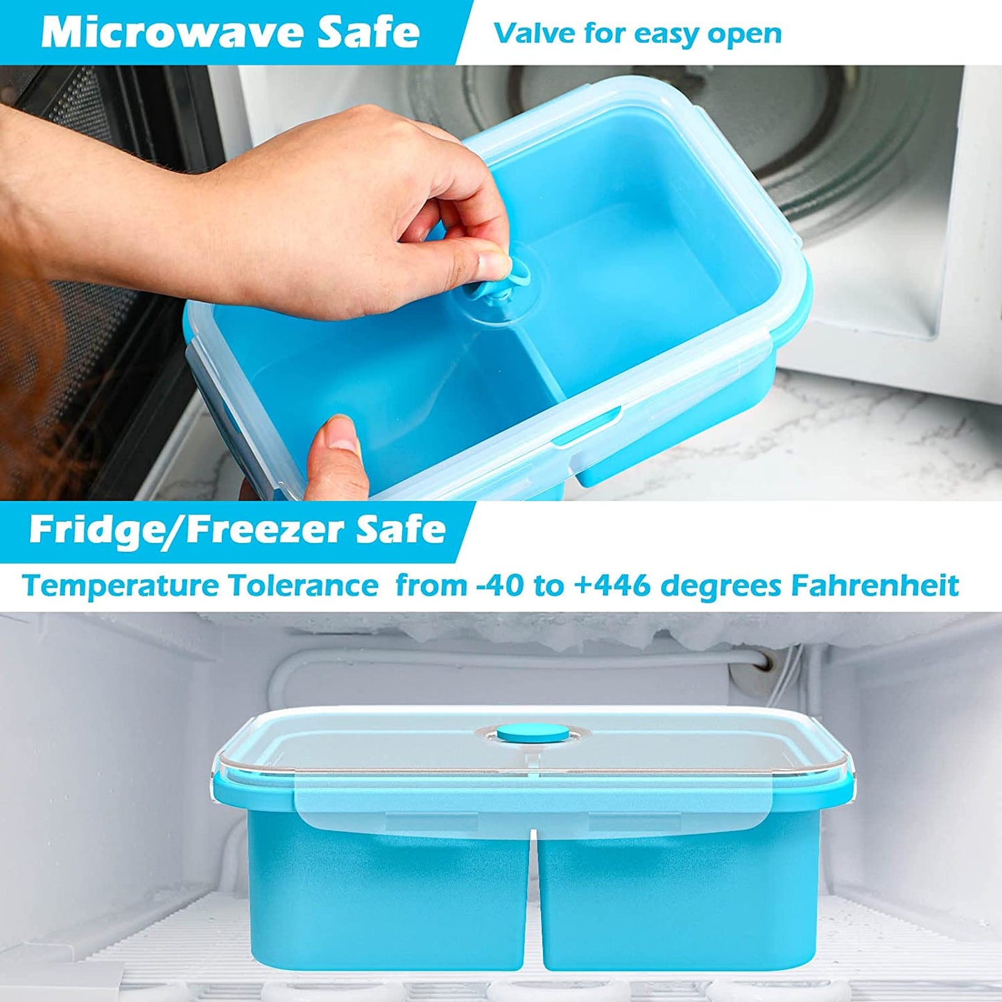 Webake 2 Cup Silicone Food Freezer Storage Container Tray with Lid