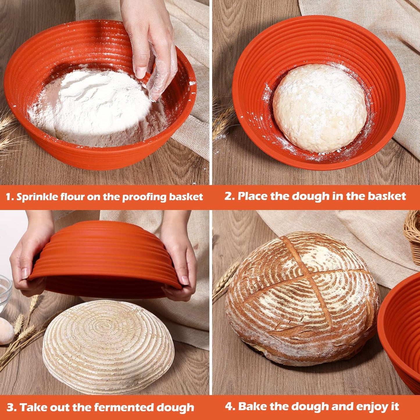 Webake 9 Inch Collapsible Oven Sourdough Silicone Bread Proofing Basket