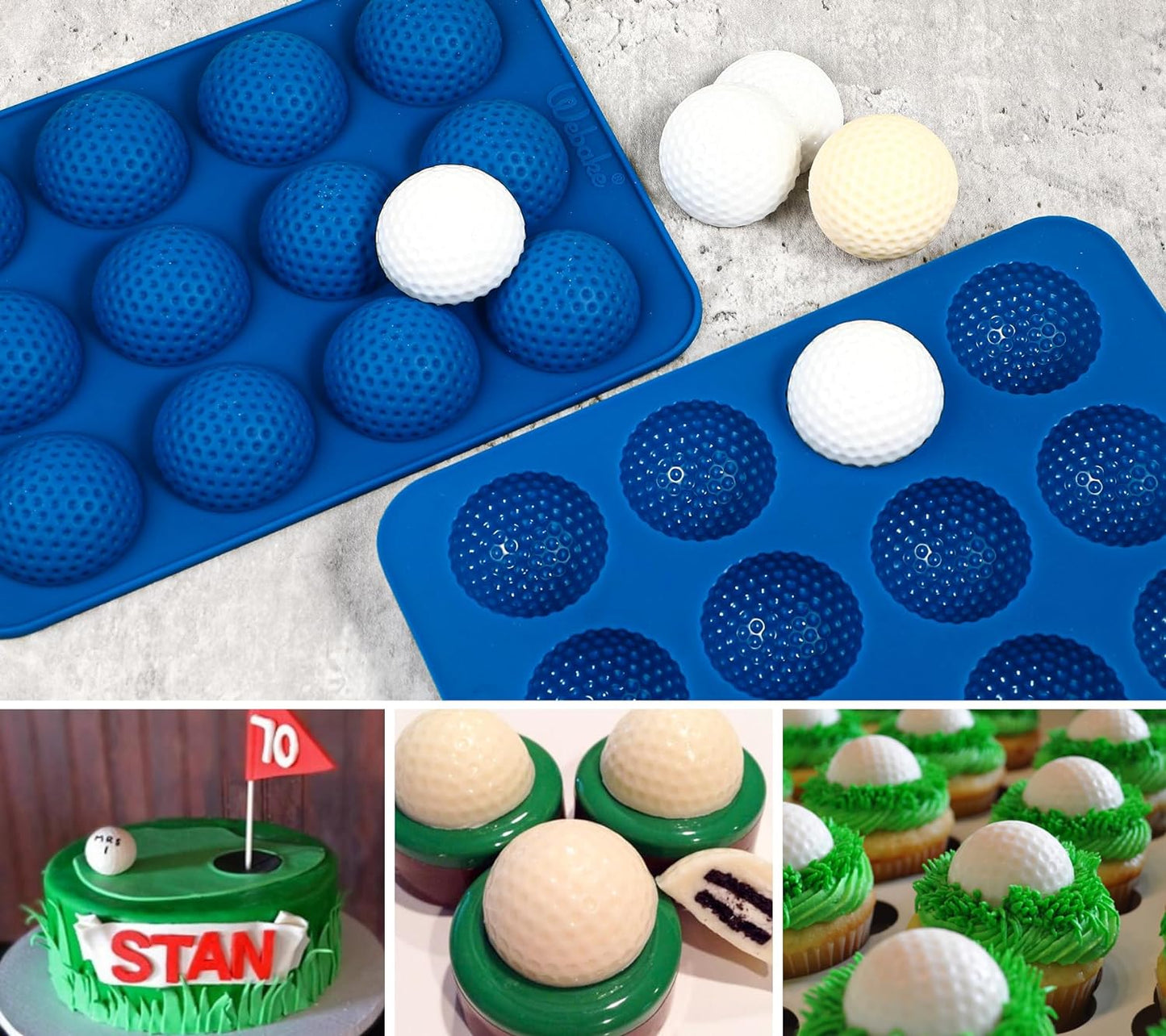 Webake Golf Ball Cake Pop Molds Silicone Golf Ball Chocolate Mold 12-Cavity (Pack of 2)