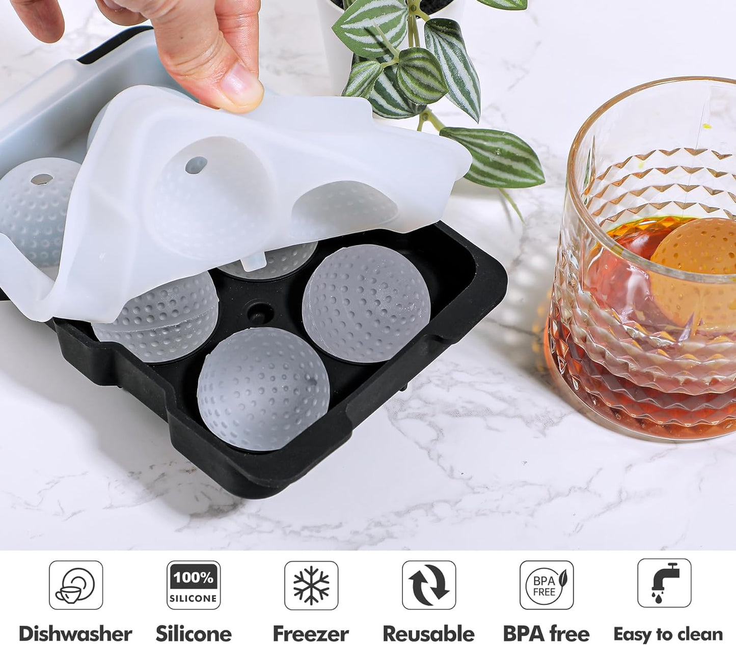 Webake Golf Ball Ice Molds with Lid & Funnel 6 Holes Round Sphere Ice Ball Maker