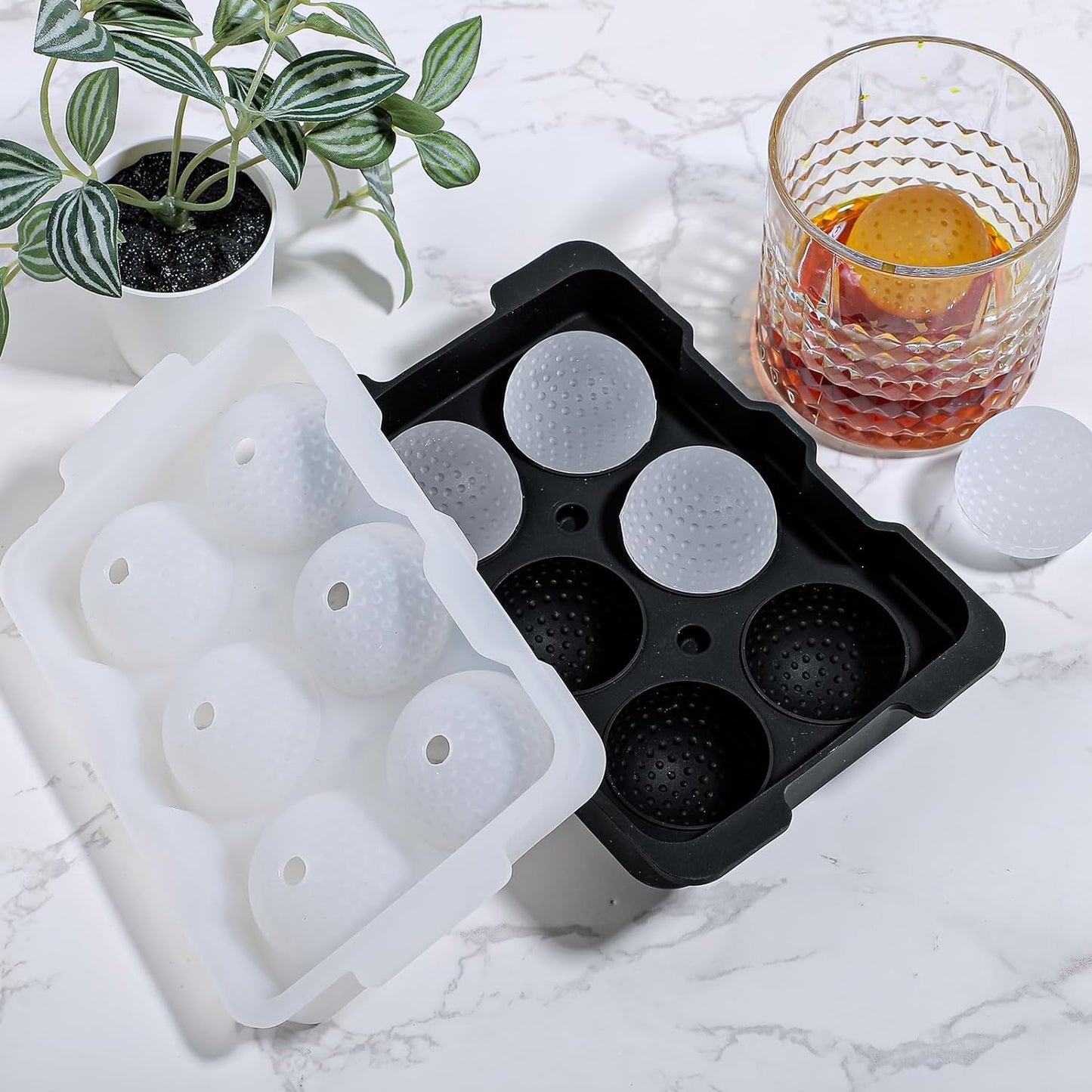 Webake Golf Ball Ice Molds with Lid & Funnel 6 Holes Round Sphere Ice Ball  Maker