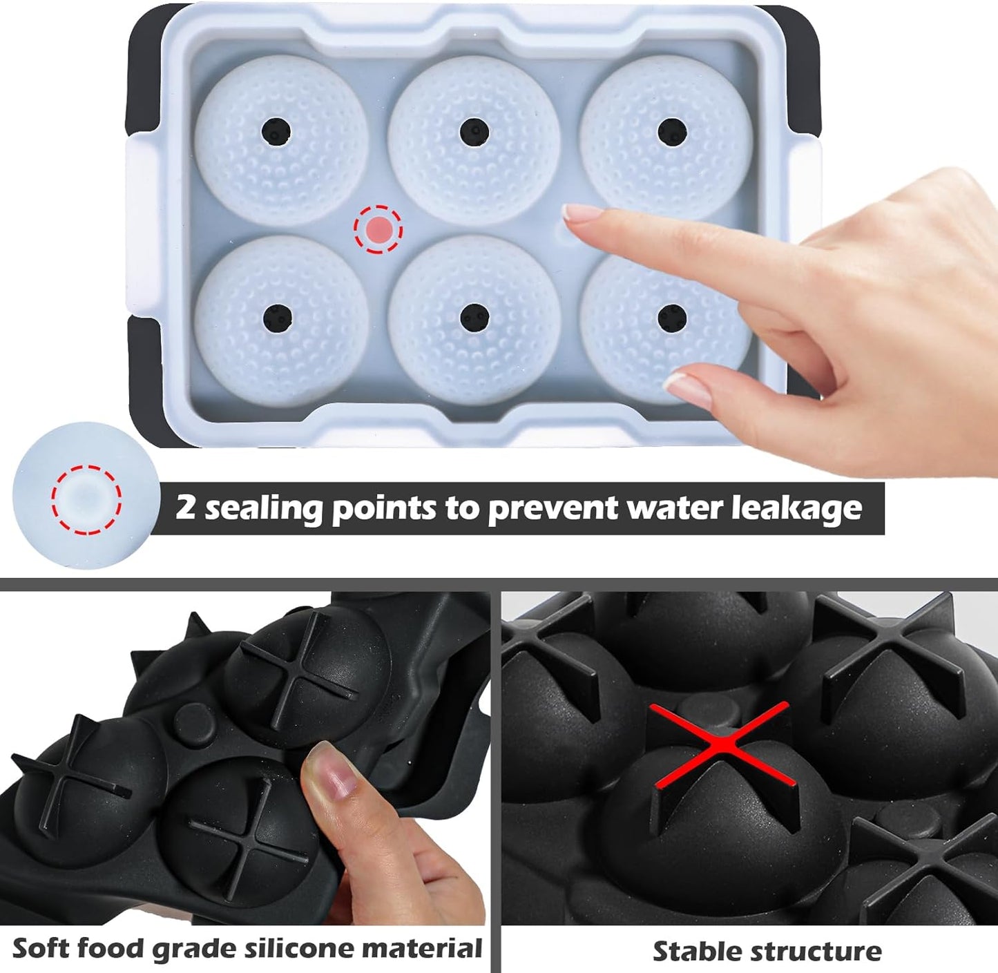 Webake Golf Ball Ice Molds with Lid & Funnel 6 Holes Round Sphere Ice Ball Maker