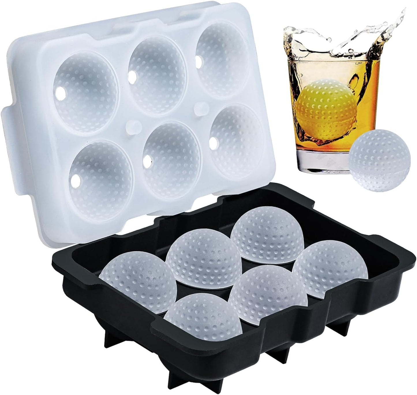 Webake Golf Ball Ice Molds with Lid & Funnel 6 Holes Round Sphere Ice Ball Maker