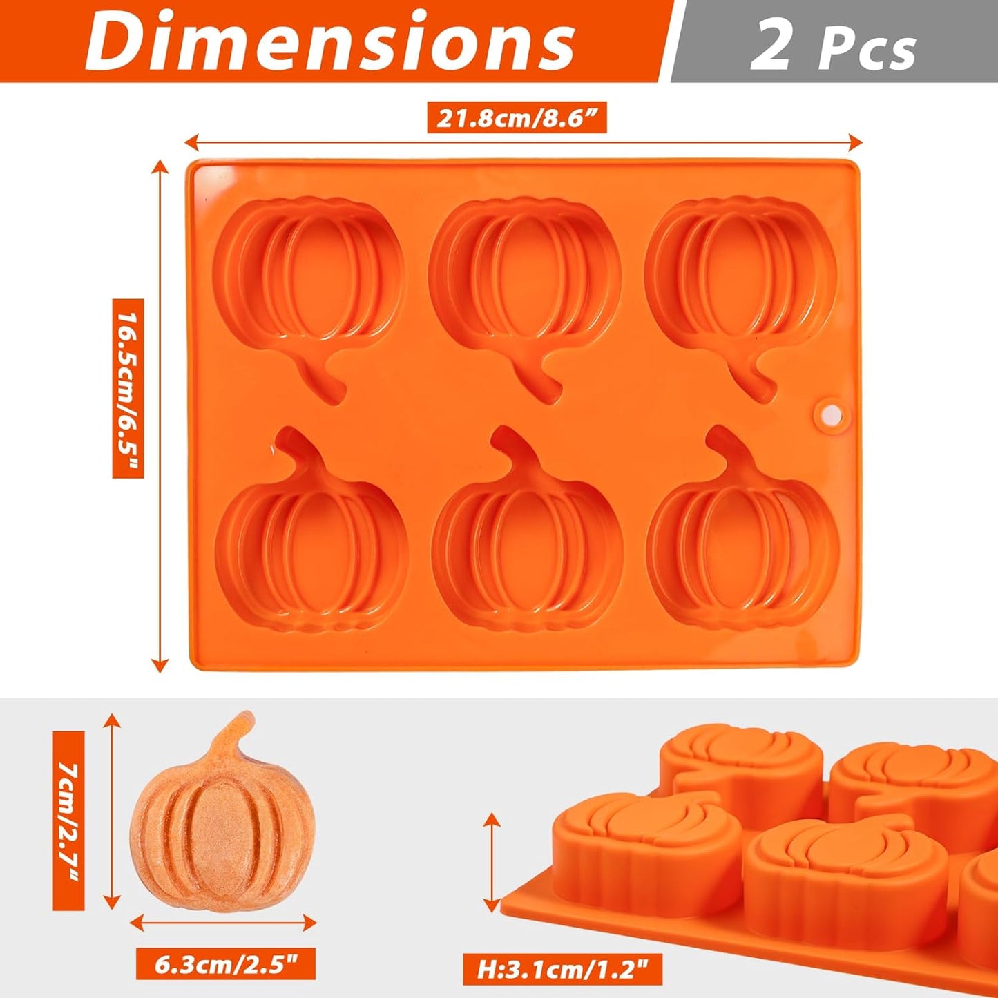 Webake Silicone 6-Cavity Pumpkin Cake Molds for Baking (2pcs)