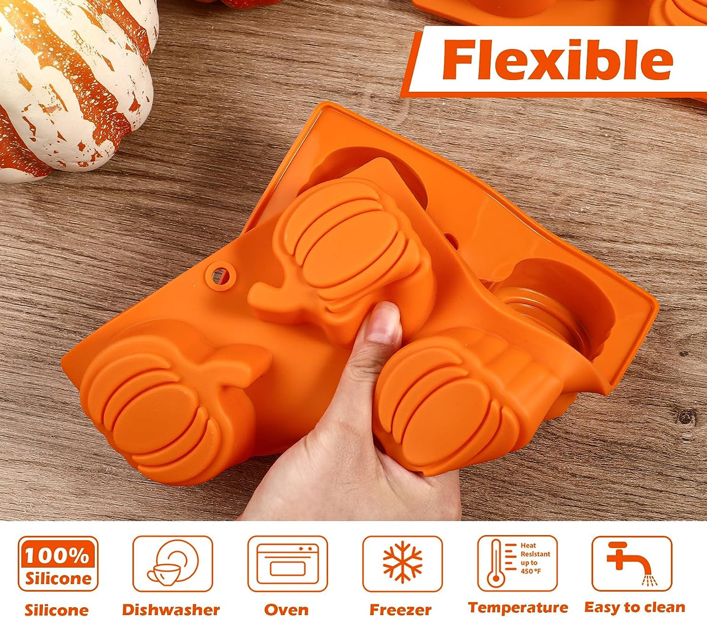 Webake Silicone 6-Cavity Pumpkin Cake Molds for Baking (2pcs)