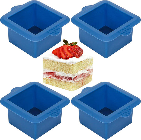 Webake Silicone Square Mini Cake Mold 3x3 Inch for Individual Portion Baking Molds (Pack of 4)