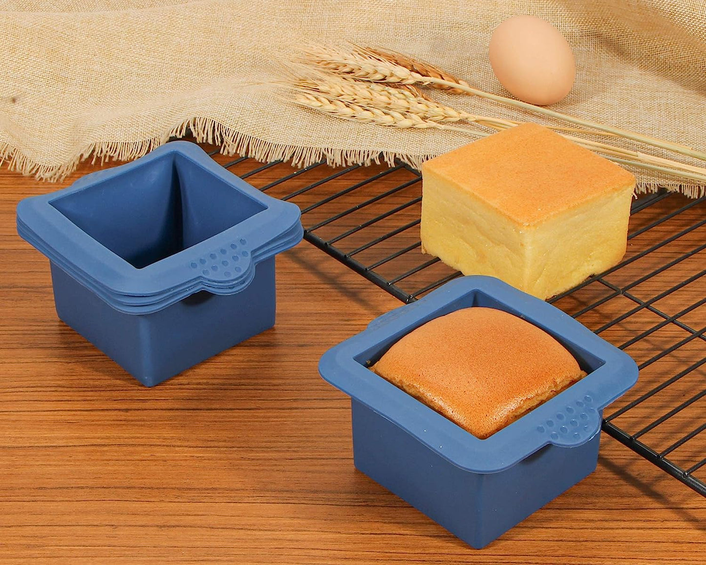 Webake Silicone Square Mini Cake Mold 3x3 Inch for Individual Portion Baking Molds (Pack of 4)