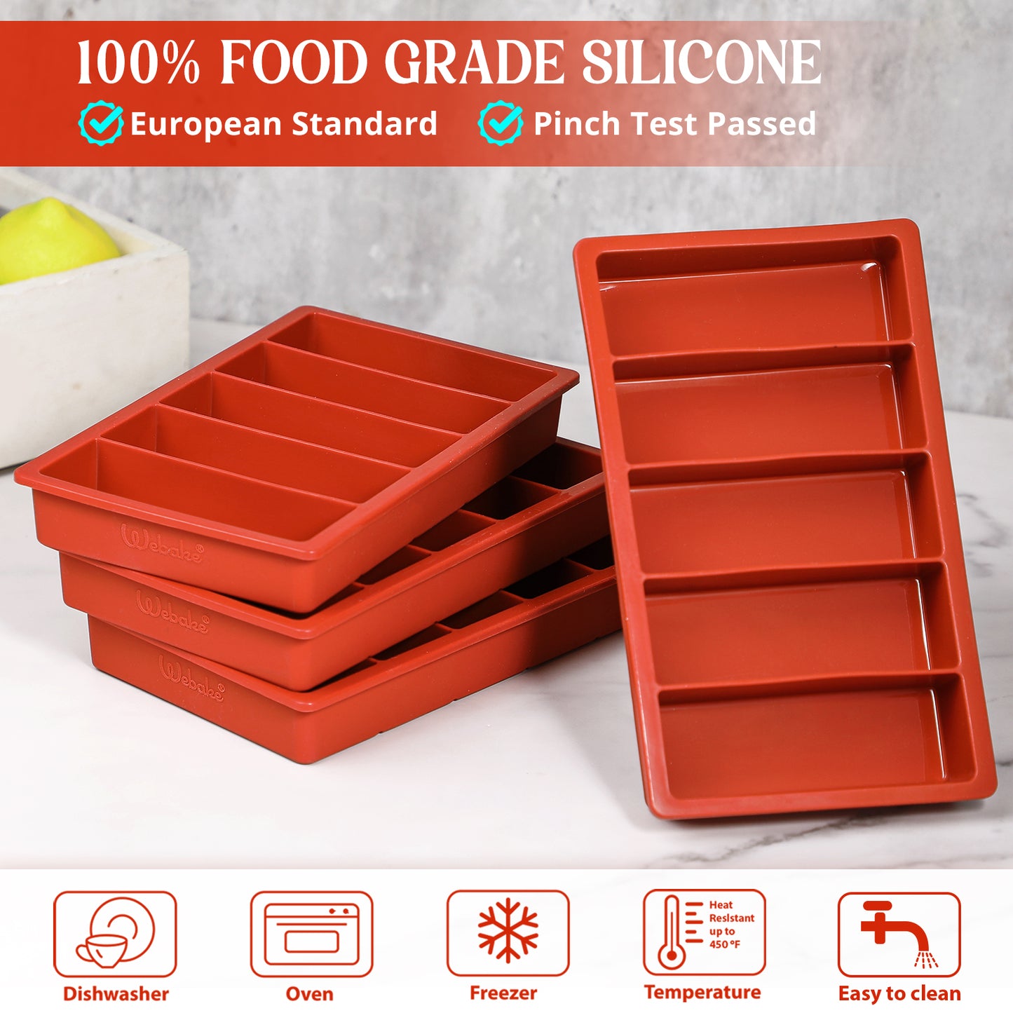 Webake Silicone Ice Cube Trays for Water Bottles Ice Cube Mold 20 Cavity, Easy Release Long Ice Cube Sticks For Soda, Sport Drinks, Pack of 4