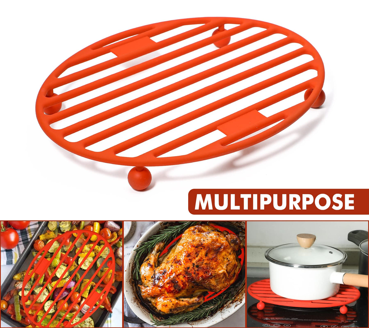 Webake Roasting Rack Oval Silicone 11x8 Inches Cooling Drying Rack Kitchen Cooking Rack for Baking Roasting Pan, Heat-Resistant Silicone Trivet