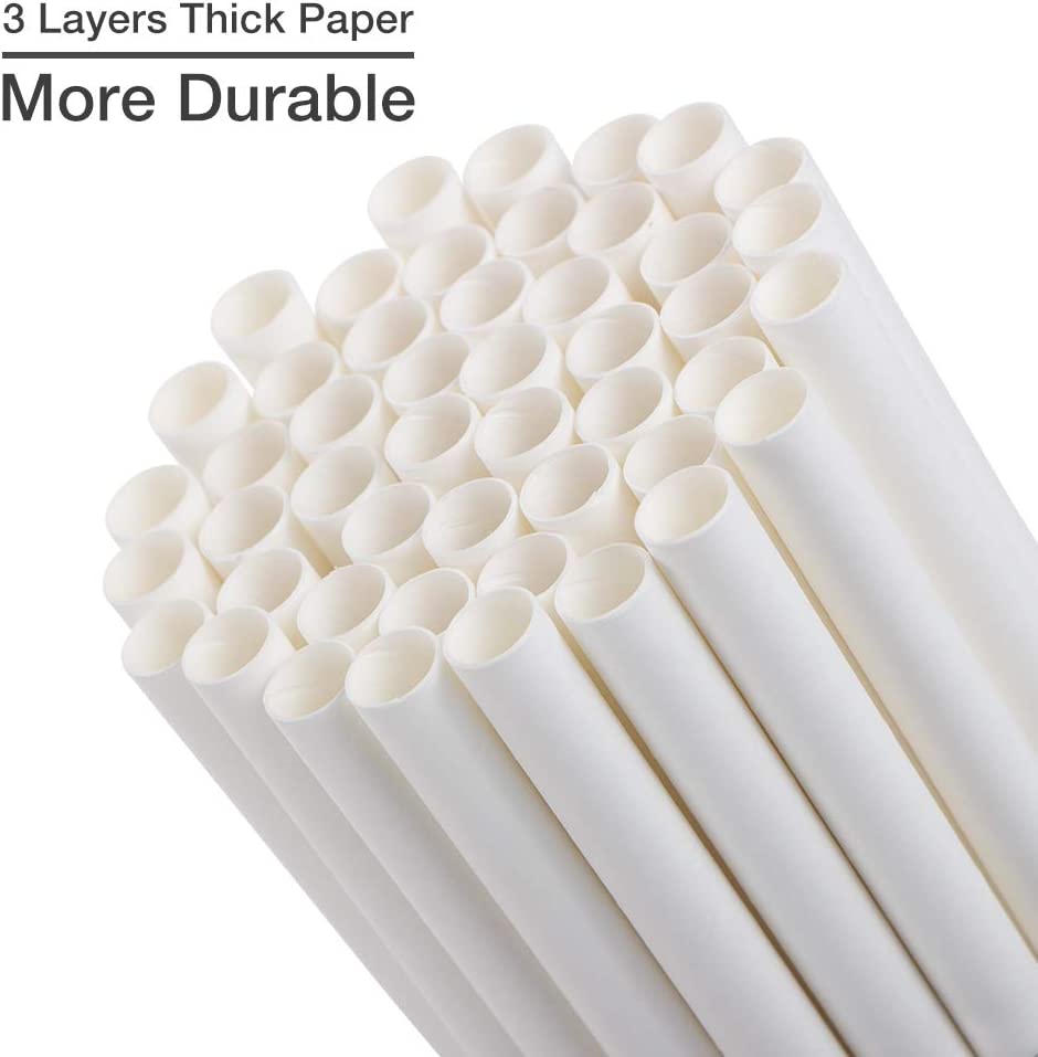 Webake 7.75x0.4 Inch White Jumbo Drinking Boba Tea Straws (100 Pack)