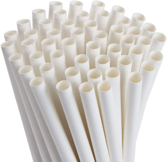Webake 7.75x0.4 Inch White Jumbo Drinking Boba Tea Straws (100 Pack)