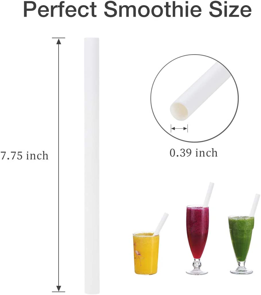 Webake 7.75x0.4 Inch White Jumbo Drinking Boba Tea Straws (100 Pack)