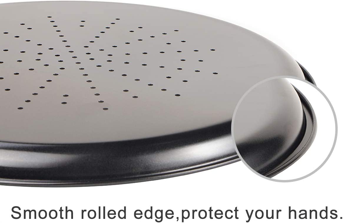 Webake 12 Inch Carbon Steel Perforated Round Vented Pizza Pan