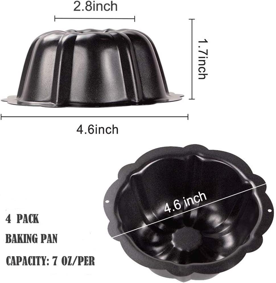 CHEFMADE Mini Bundt Pan Set, 4-Inch 4Pcs Non-Stick Tube Pan