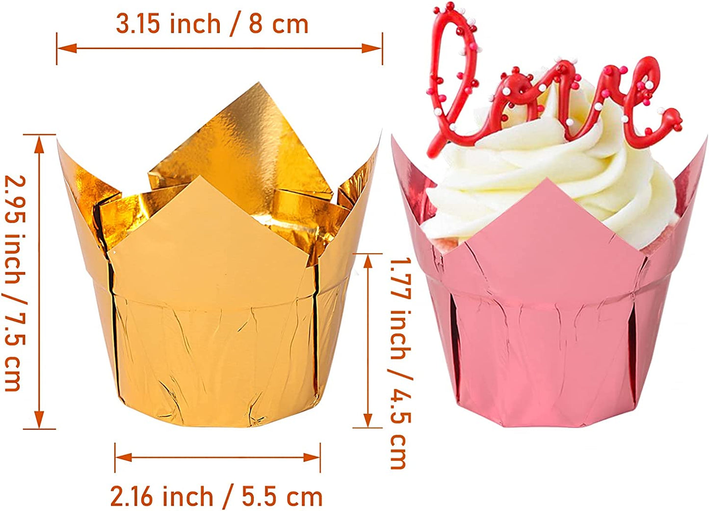 Webake 3.5 Ounce Disposable Rose Gold Tulip Aluminum Foil Cupcake Liners (100pcs)