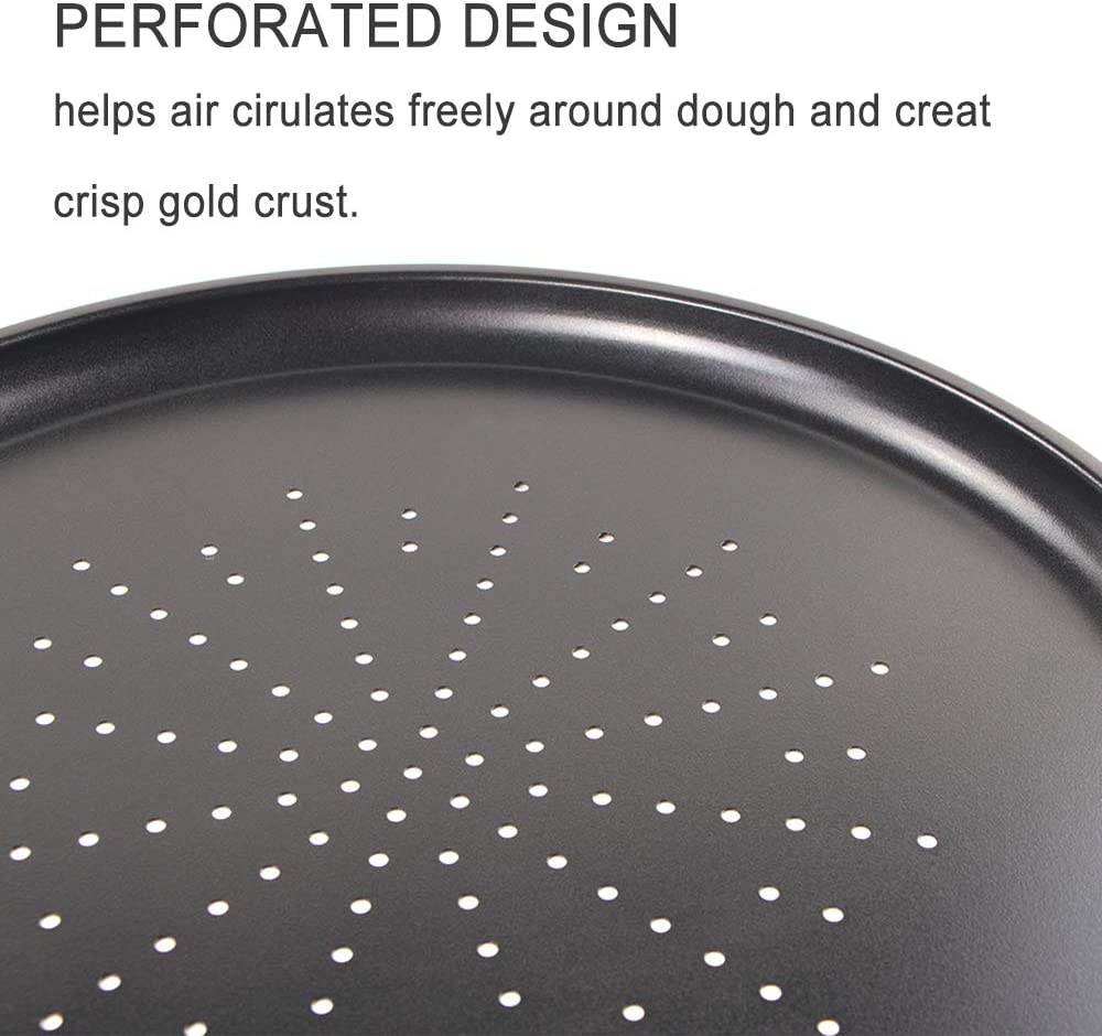 Webake 12 Inch Carbon Steel Perforated Round Vented Pizza Pan