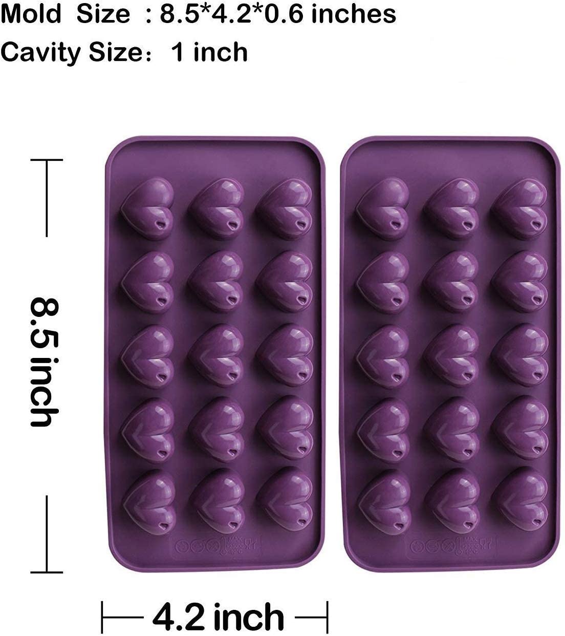 Webake Silicone 15 Cavity Silicone Heart  Candy Chocolate Mold,Pack of 2 (Purple)