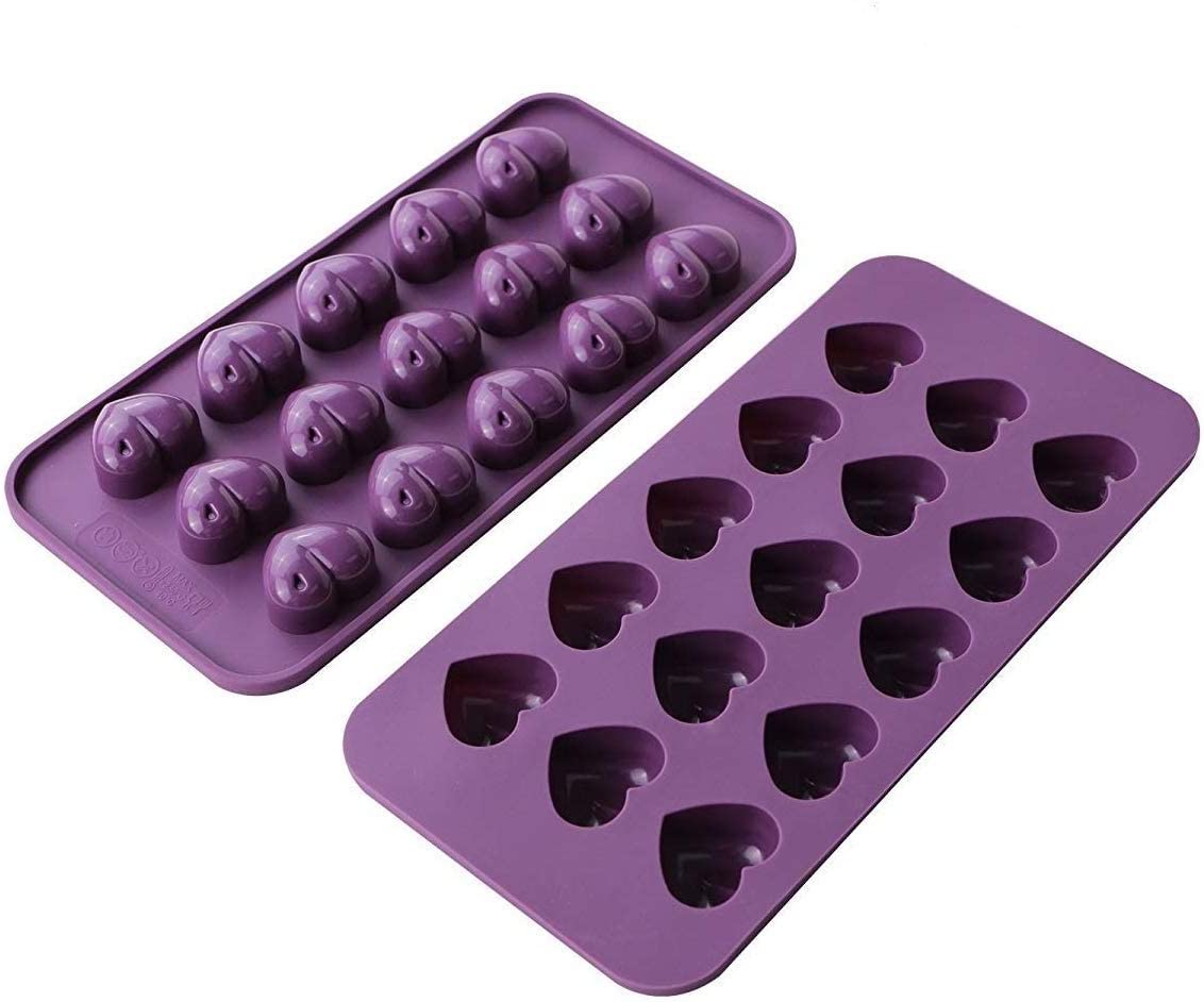 Webake Silicone 15 Cavity Silicone Heart  Candy Chocolate Mold,Pack of 2 (Purple)