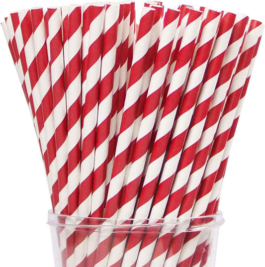 Webake 7.75x0.25 Inch Red Striped Drinking disposable Straws (200 Pack)