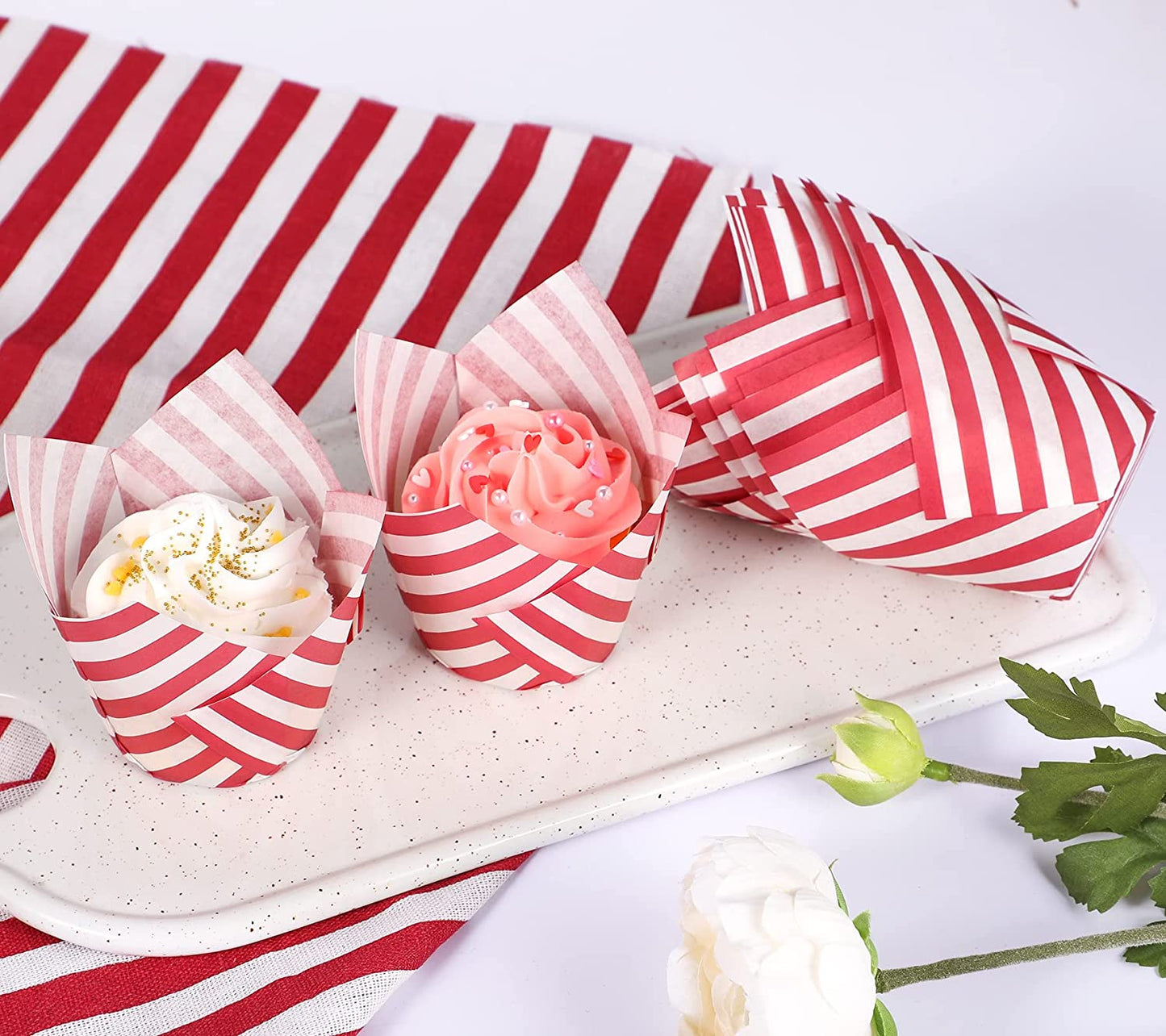 Webake Red Striped Wrappers Tulip Paper Cupcake Liners (100pcs)