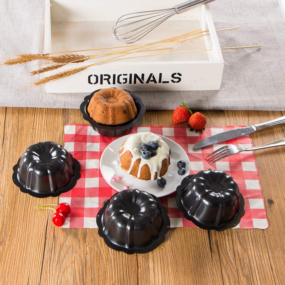 Webake 4 inch nonstick bunting pan cabon steel baking mini bundt cake