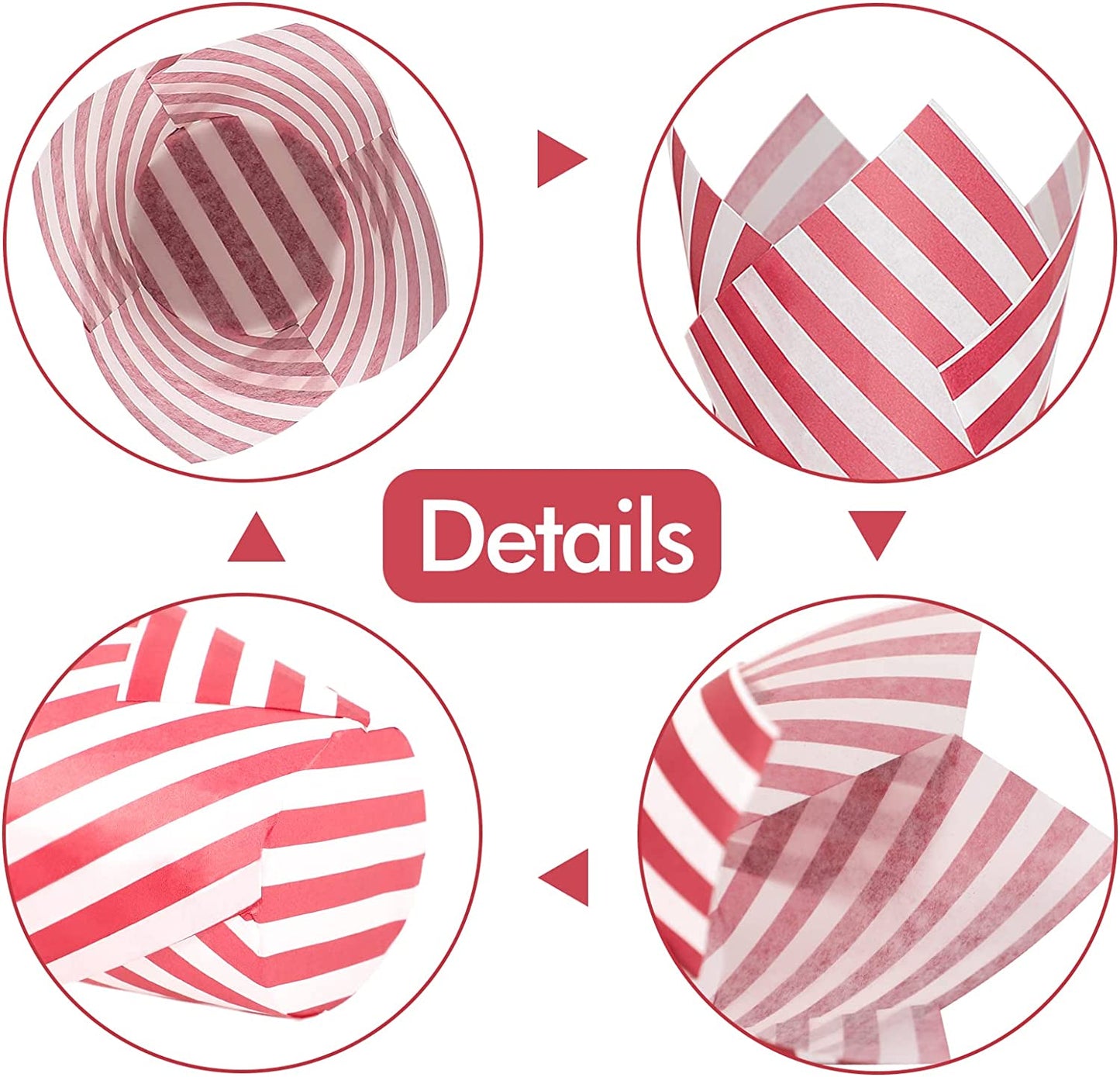 Webake Red Striped Wrappers Tulip Paper Cupcake Liners (100pcs)