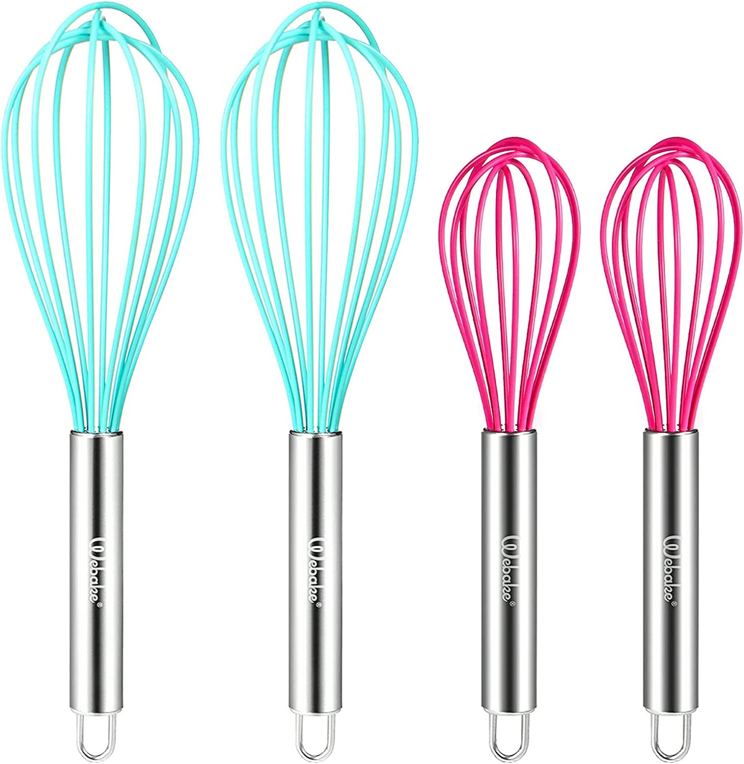 Webake Wooden Handle Non-Stick Silicone Cooking Balloon Whisk (9.37x2.44)