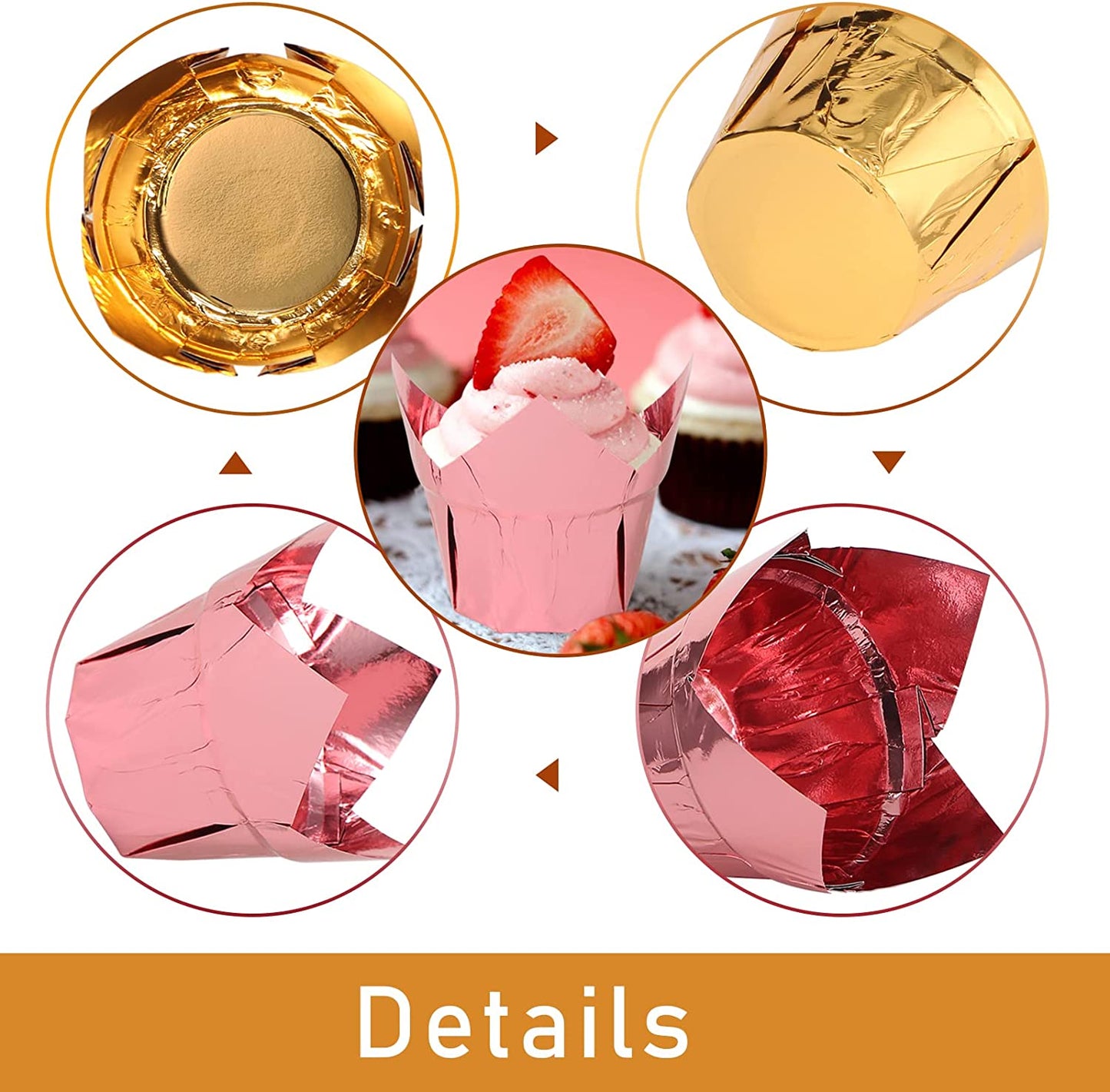 Webake 3.5 Ounce Disposable Rose Gold Tulip Aluminum Foil Cupcake Liners (100pcs)