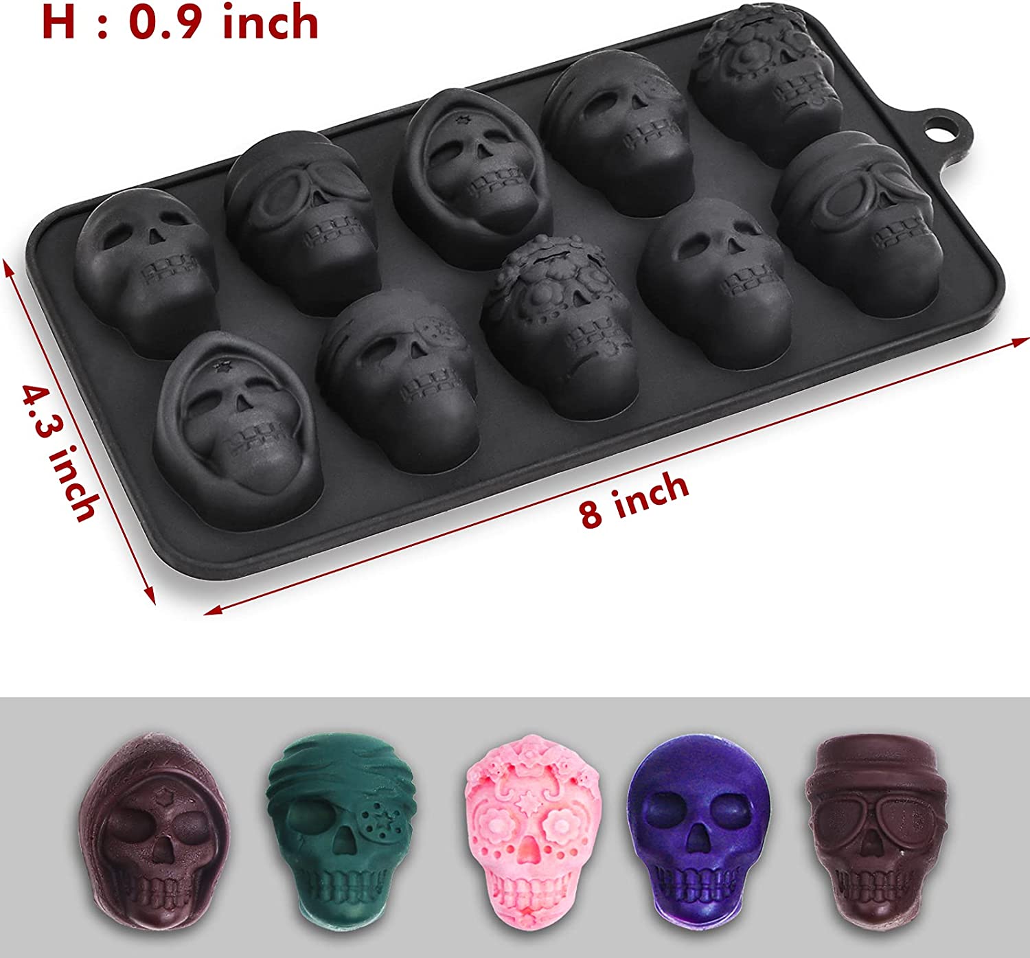 SEIHDHIK Skull Silicone Mold 2 Packs Halloween Chocolate Molds Silicone  Non-stick Skull Candy Mold for Jello Cake Ice Cube Crayon Soap Halloween  Party