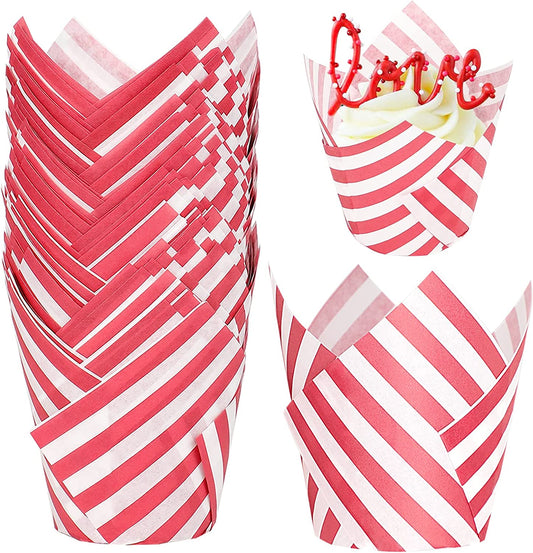 Webake Red Striped Wrappers Tulip Paper Cupcake Liners (100pcs)