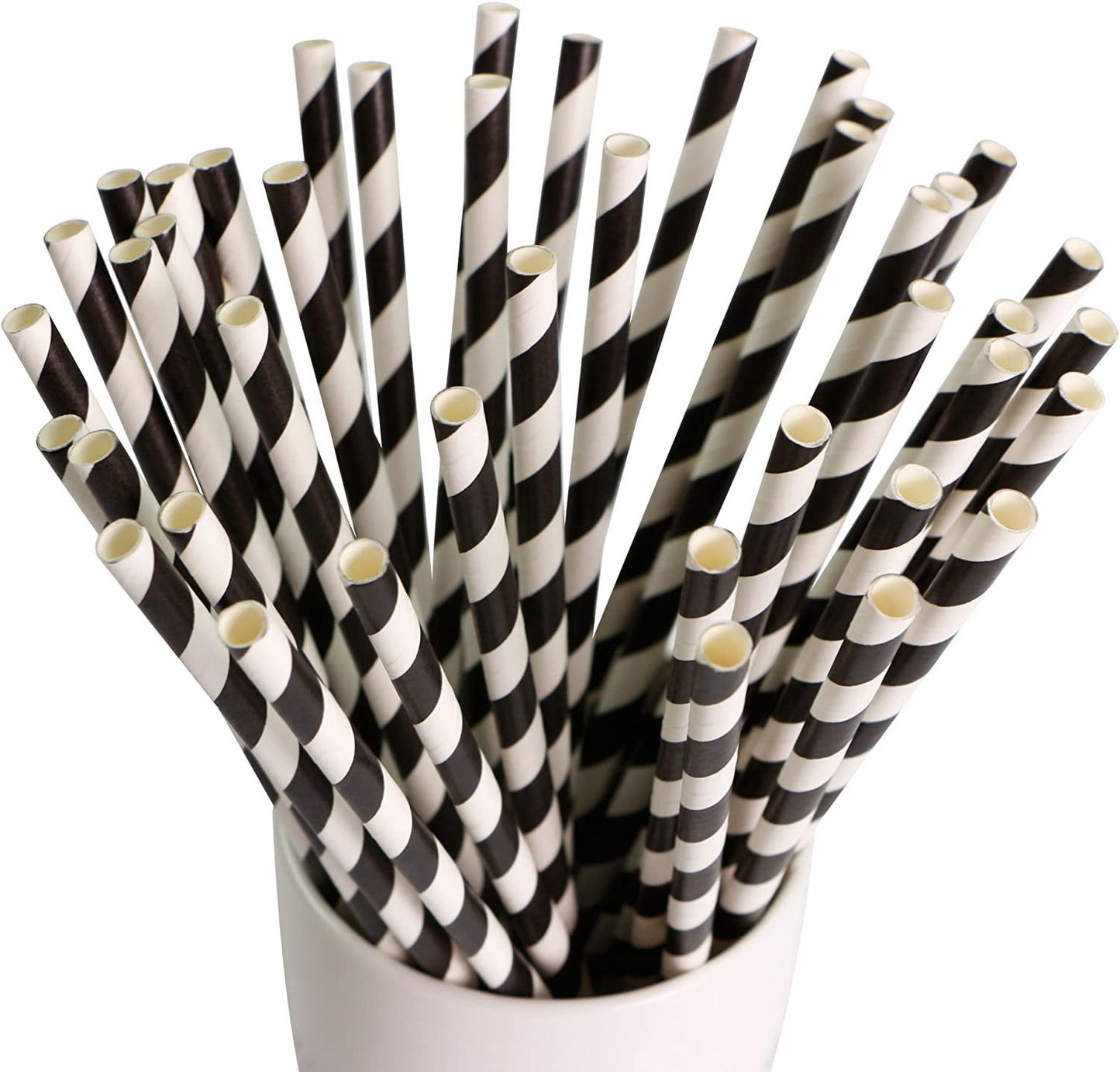 Webake 7.75x0.25 Inch Biodegradable Black and White Striped Disposable Juice Straws (144 Pack)