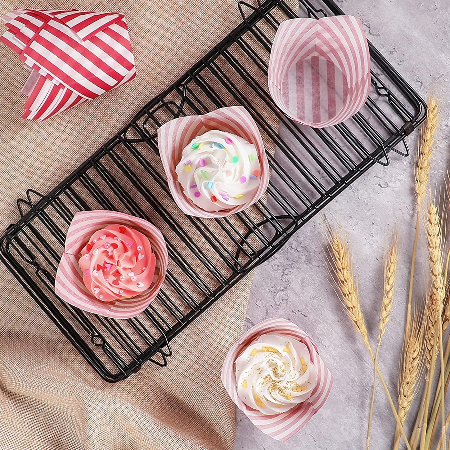 Webake Red Striped Wrappers Tulip Paper Cupcake Liners (100pcs)