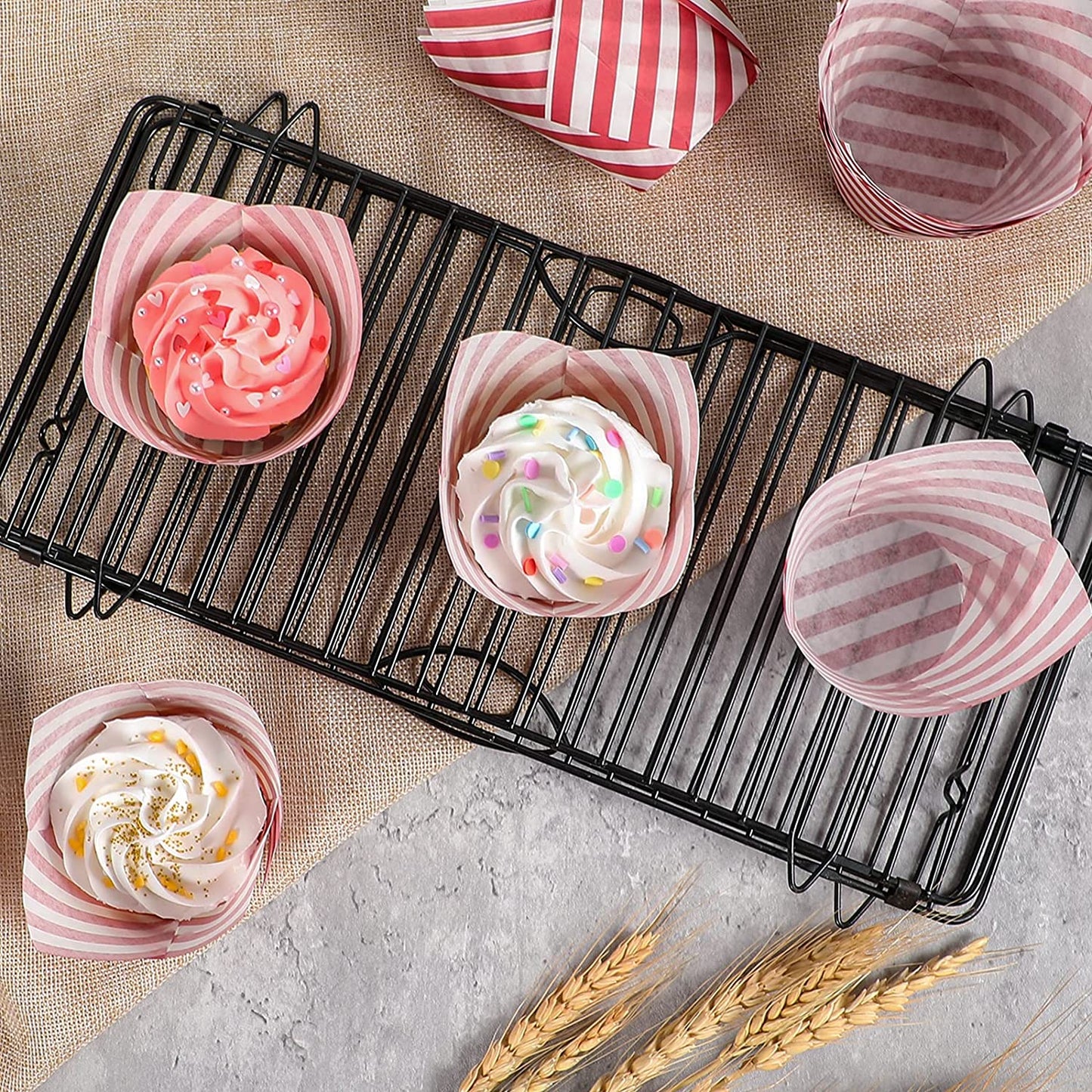 Webake Red Striped Wrappers Tulip Paper Cupcake Liners (100pcs)