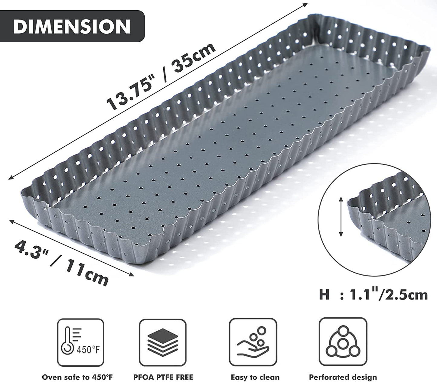 Webake 14 Inch rectangle quiche perforated removable bottom tart baking tray