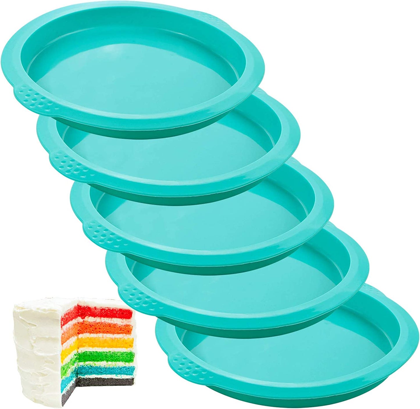 Webake 6 Inch round rainbow baking layer silicone cake pans,Set of 5