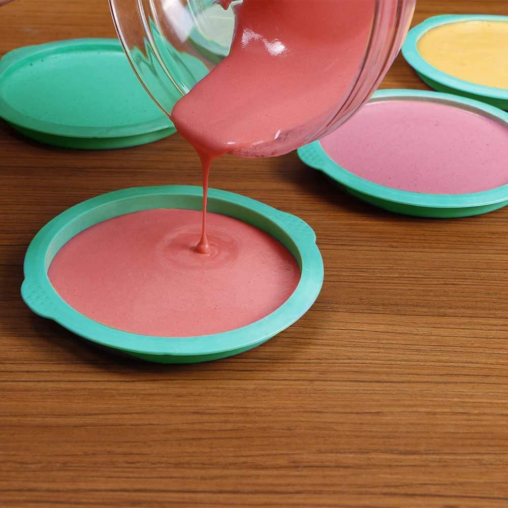 Webake 6 Inch round rainbow baking layer silicone cake pans,Set of 5