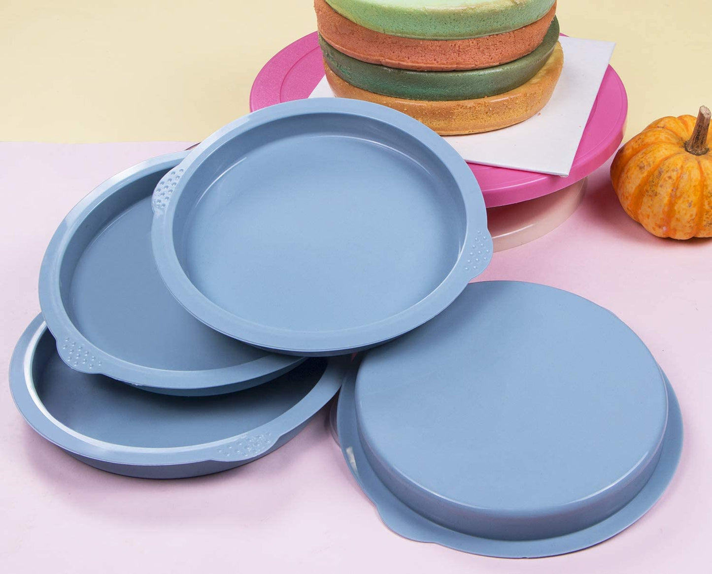 Webake 7 inch round silicone Taco shell pizza layer cake pans,Set of 4