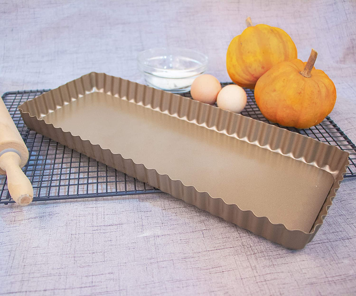Webake 14 inch rectangular quiche pan nonstick removable bottom tart pan