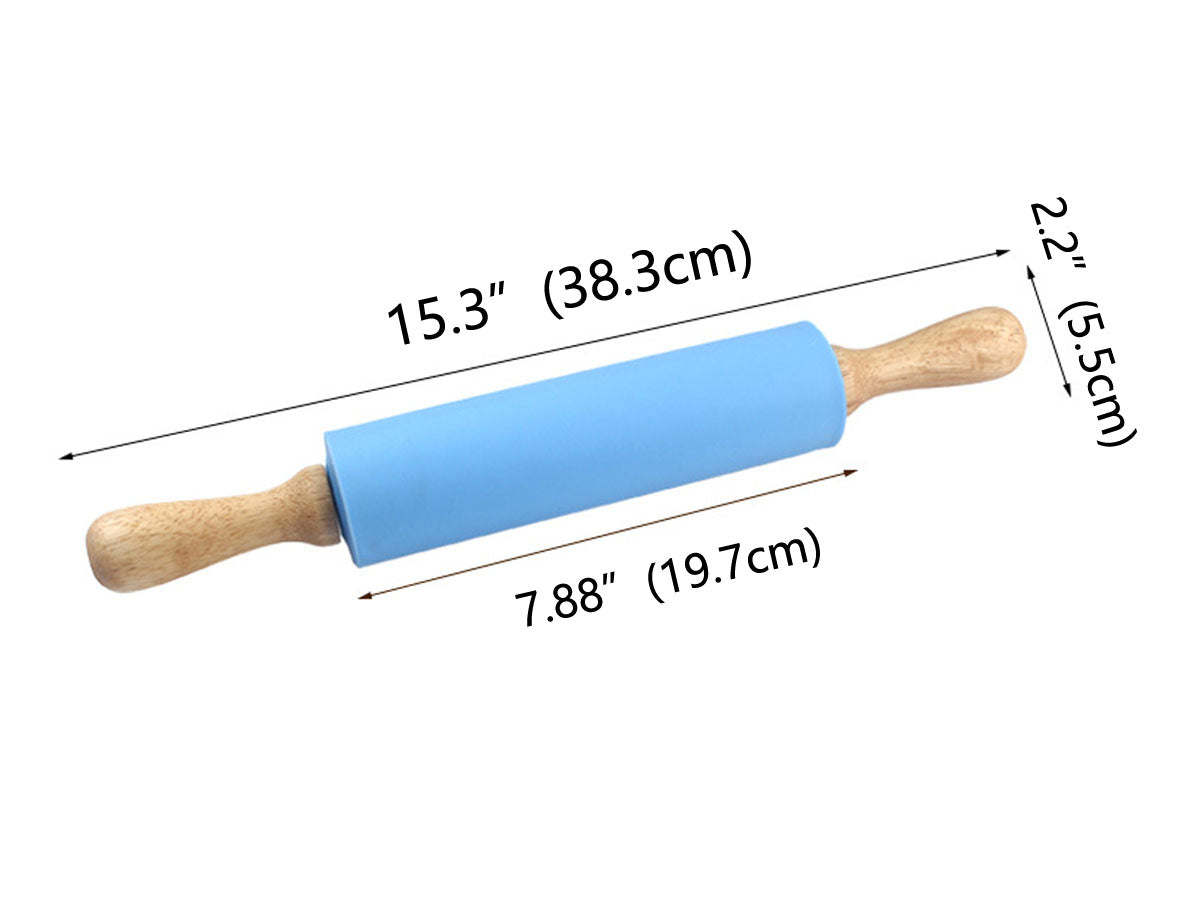 Webake 15 Inch Wooden Handle Non Stick Surface Silicone Embossed Rolling Pin