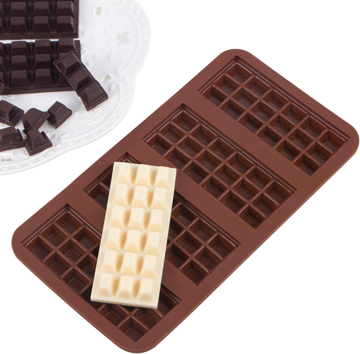 Webake 1 Ounce chocolate protein energy bar silicone break-apart food grade easy release candy molds,Pack of 2