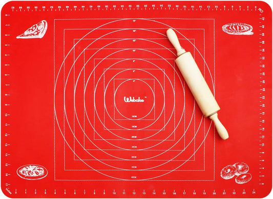 Webake 26 x 18 Inch non stick silicone pastry non slip countertop protector baking mat for rolling dough with measurements (Red)