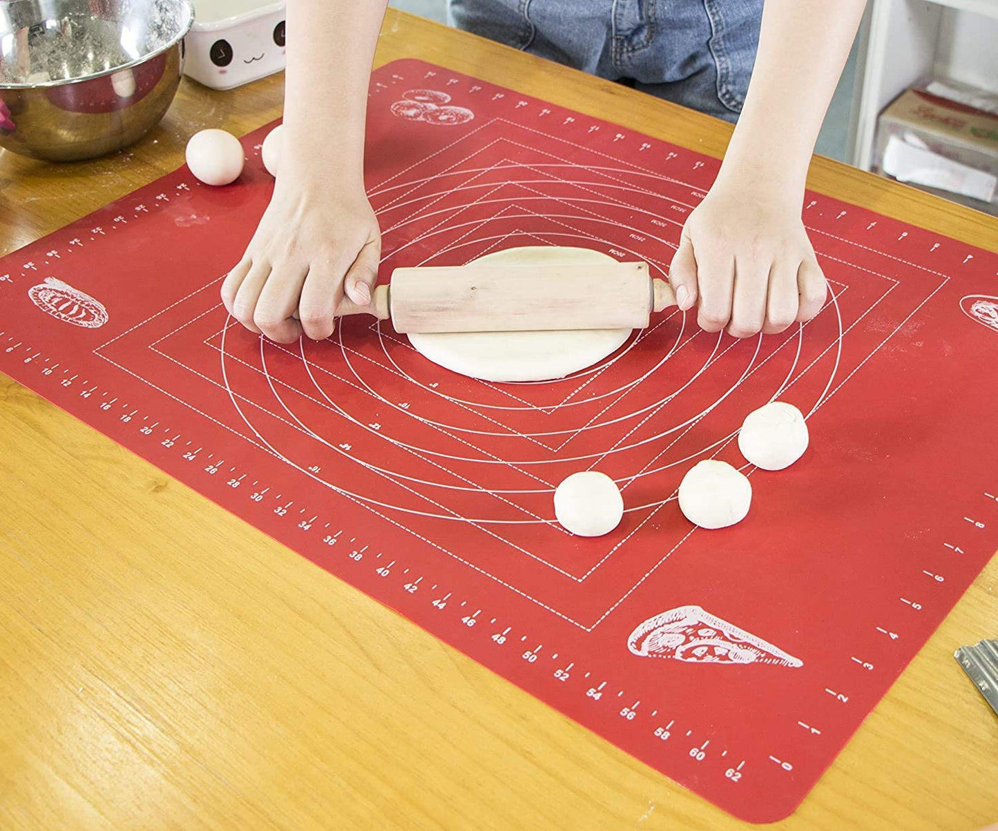 Webake 26 x 18 Inch non stick silicone pastry non slip countertop protector baking mat for rolling dough with measurements (Red)