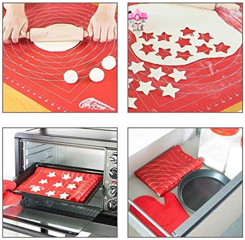 Webake 26 x 18 Inch non stick silicone pastry non slip countertop protector baking mat for rolling dough with measurements (Red)