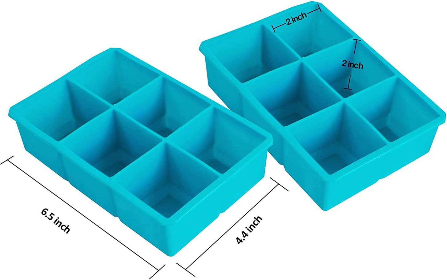 Ice Cube Tray, Large, Pack Of 2 - Flexible 8 Cavity Silicone Ice