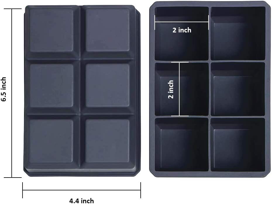 Webake 2 inch square silicone cocktails ice cube trays molds,2 pack (Grey)