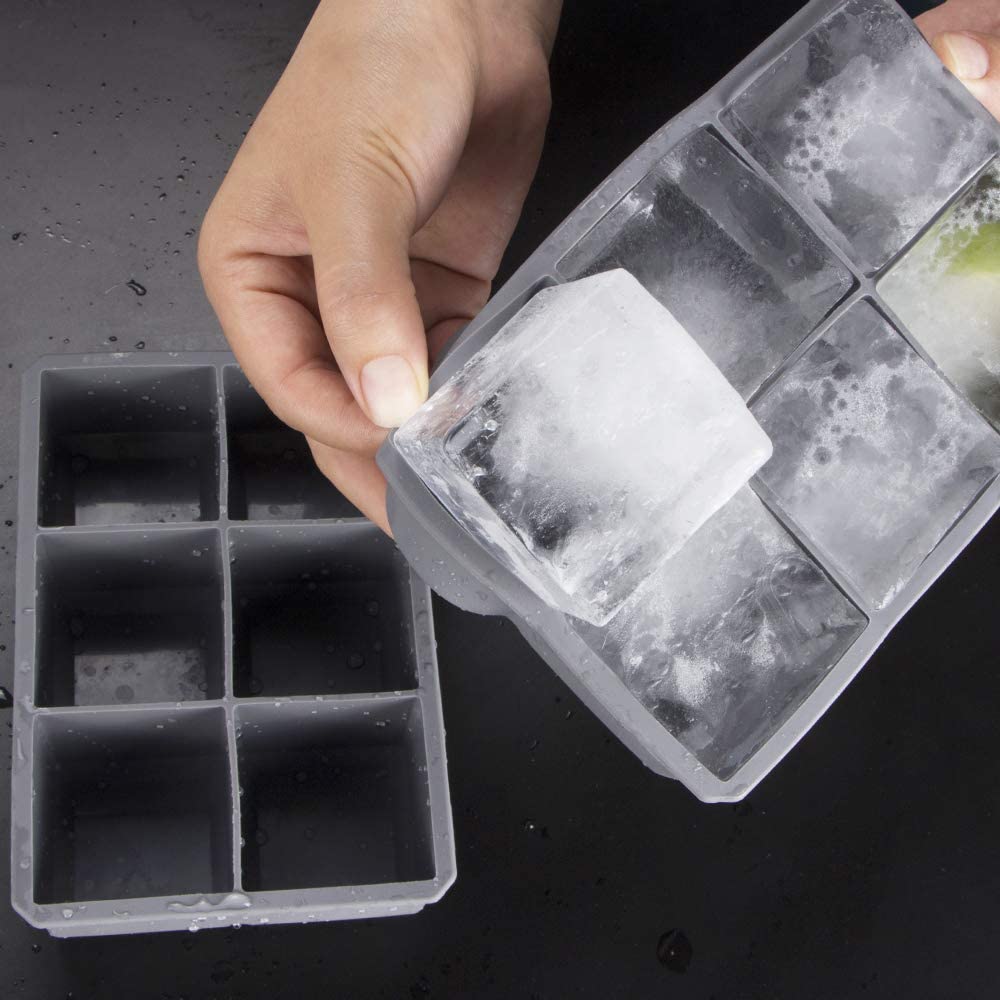 Webake 2 inch square silicone cocktails ice cube trays molds,2 pack (Grey)