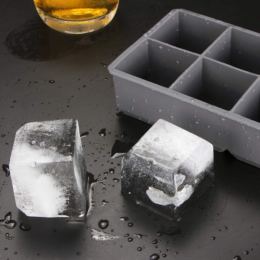 Webake 2 inch square silicone cocktails ice cube trays molds,2 pack (Grey)